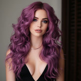 24 Inch Long Dark Purple Curly Wavy Wigs Front Lace For Party & Daily Use